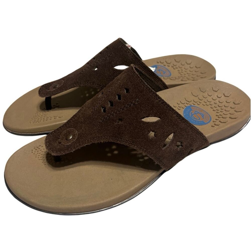 SOLE COMFORT SUEDE ORTHOPEDIC SANDLES FLIP FLOP ESPRESSO BROWN WOMENS SZ 9